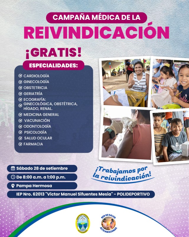 &iexcl;ATENCI&Oacute;N PAMPA HERMOSA! TE INVITAMOS A LA CAMPA&Ntilde;A M&Eacute;DICA DE LA REIVINDICACI&Oacute;N