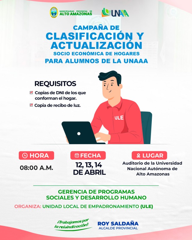 CAMPA&Ntilde;A DE CLASIFICACI&Oacute;N Y ACTUALIZACI&Oacute;N SOCIO ECON&Oacute;MICA PARA ALUMNOS DE LA UNAAA