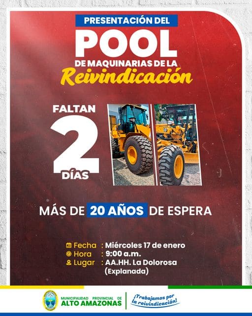 CONTEO REGRESIVO: &iexcl;2 D&Iacute;AS PARA LA PRESENTACI&Oacute;N DEL POOL DE MAQUINARIAS DE LA REIVINDICACI&Oacute;N!