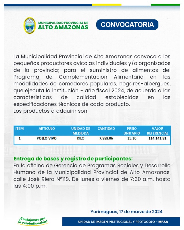 CONVOCATORIA DE PRODUCTORES AV&Iacute;COLAS
