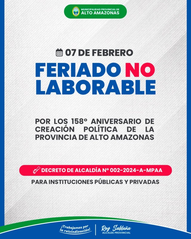 &iexcl;FERIADO NO LABORABLE!