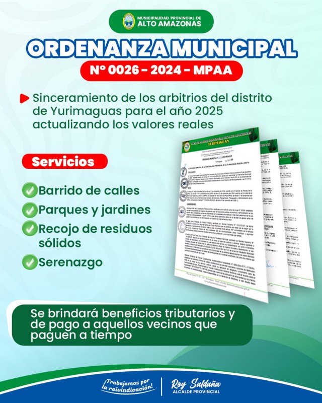 Ordenanza Municipal N&deg; 0026-2024-MPAA