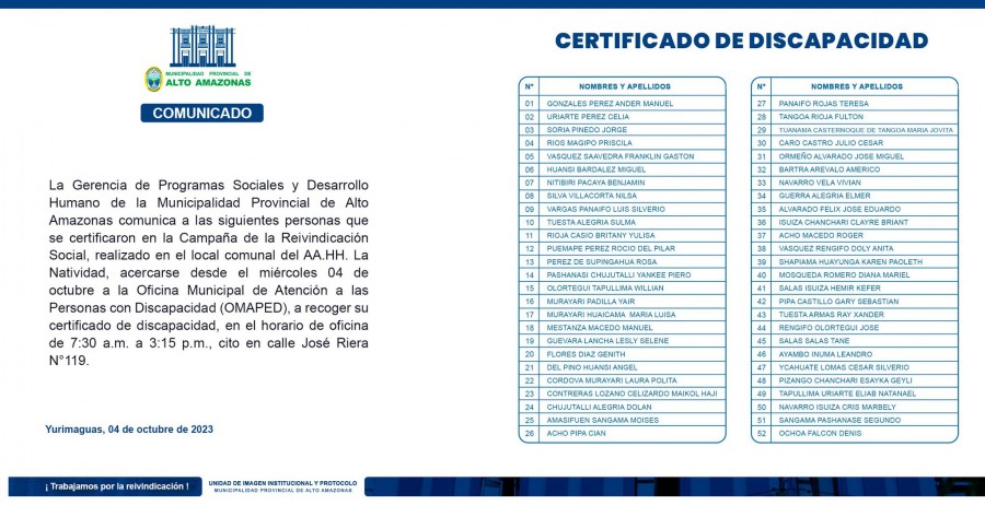 Certificación en Campaña de Reivindicación en AA.HH. La Natividad