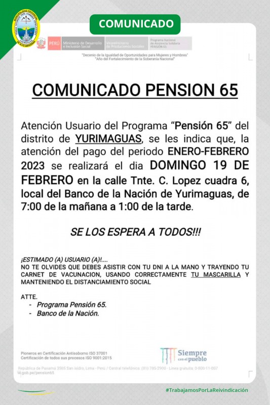 Comunicado: Pensión 65