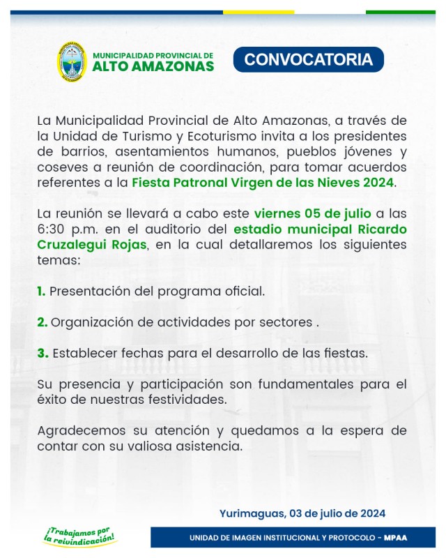 Convocatoria de Unidad de Turismo y Ecoturismo