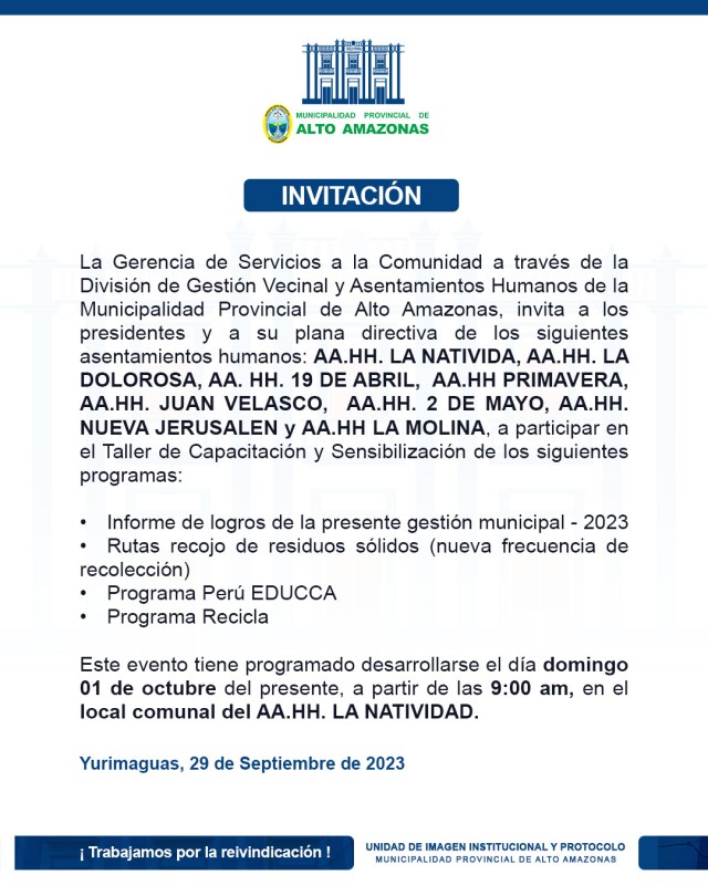 Invitación a Taller de Capacitación y Sensibilización