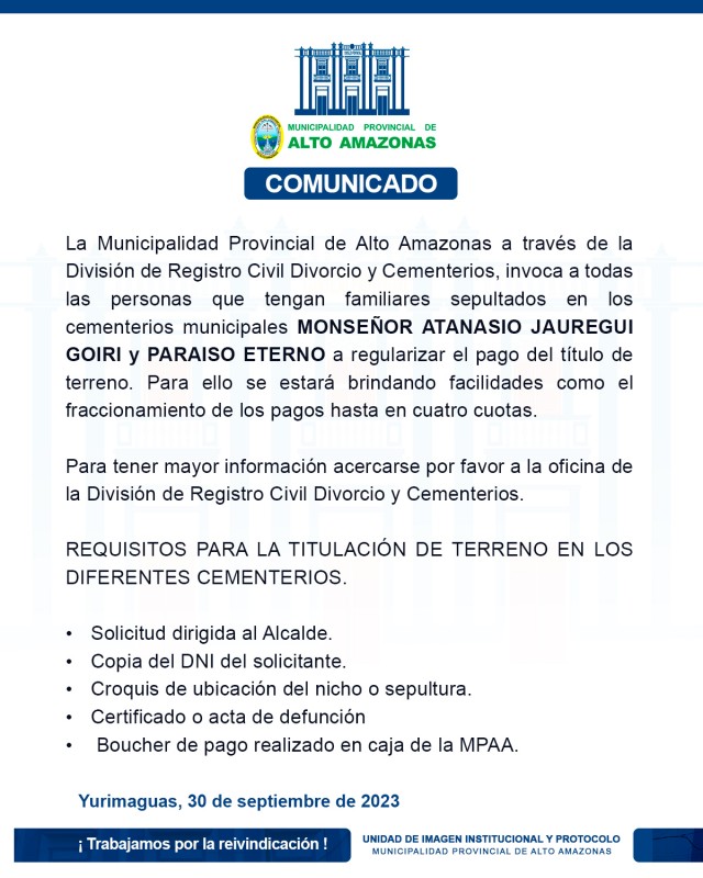 Regularizaci&oacute;n de Pagos de T&iacute;tulos de Terreno en Cementerios