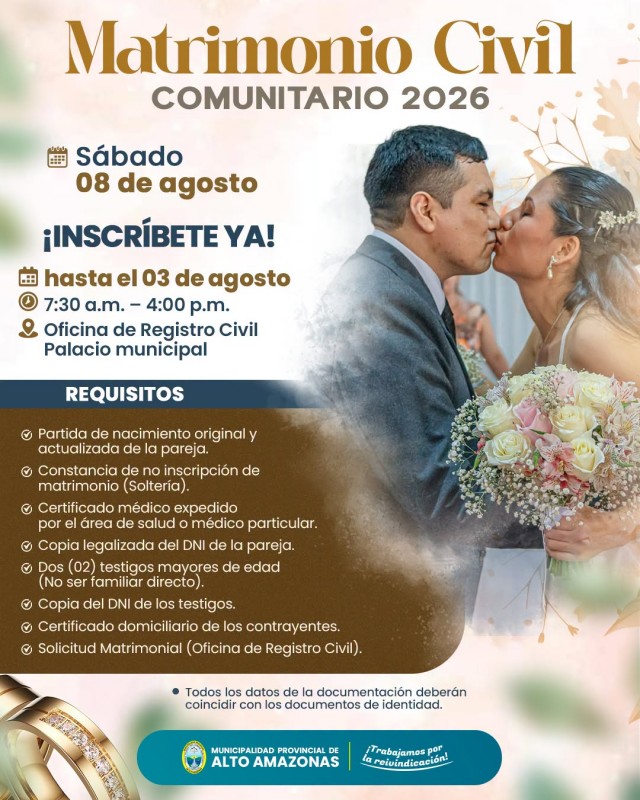 Se viene el MATRIMONIO CIVIL COMUNITARIO 2026!